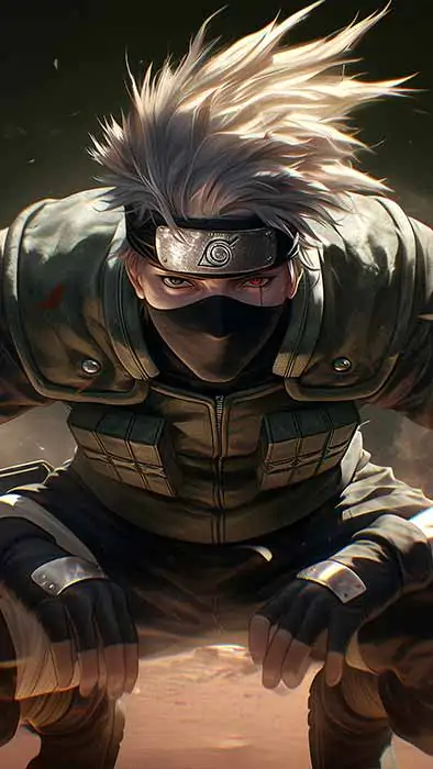 Kakashi Hatake combat pose wallpaper 4k anime Ultra HD background free download for Pc & Mobile phone