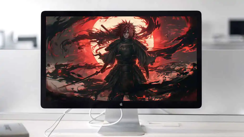 Madara Uchiha en armure de combat contre la lune rouge sang Fond d'écran animé Ultra HD gratuit pour ordinateur de bureau et téléphone portable