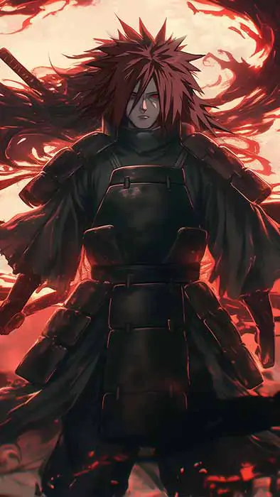 Madara Uchiha en armure de combat contre la lune rouge sang Fond d'écran animé Ultra HD gratuit pour ordinateur de bureau et téléphone portable