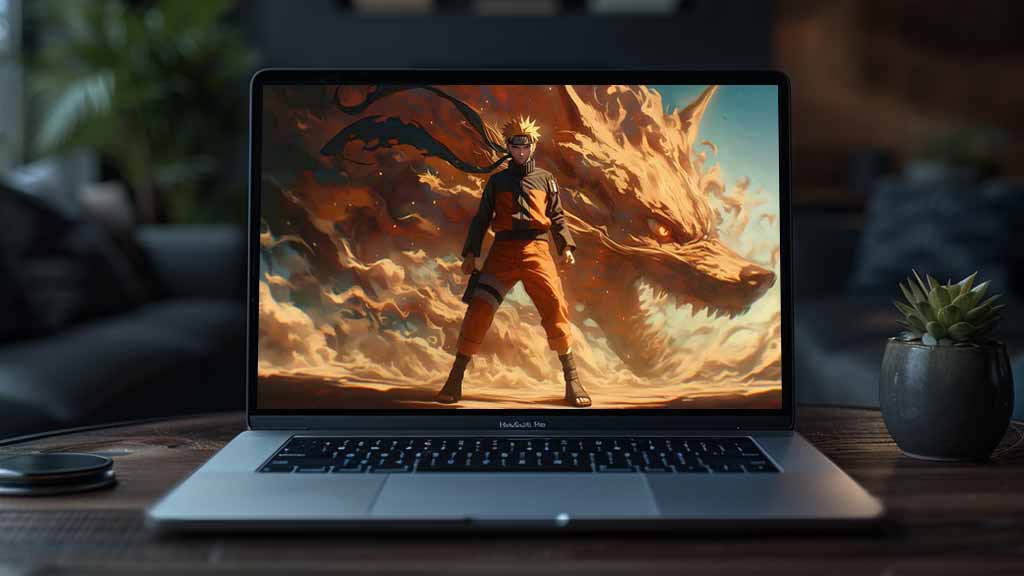 Naruto avec le renard à neuf queues Kurama fond d'écran 4K debout avec l'esprit de la bête renard, téléchargement gratuit pour ordinateur de bureau et téléphones portables