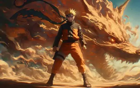 Naruto with Nine-Tails Fox Kurama 4K wallpaper standing with fox beast spirit, free download for desktop and mobile phones