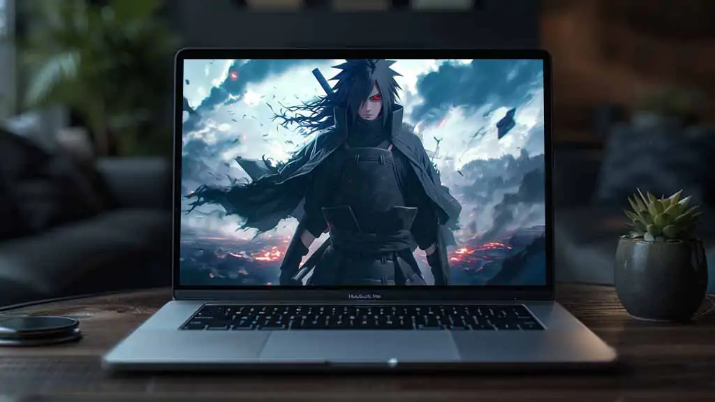 Fond d'écran Uchiha Madara 4K avec œil Sharingan sur fond orageux, téléchargement gratuit résolution HD pour ordinateur de bureau et mobile