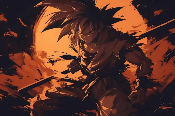 Goku Battle pose Wallpaper 4k Dragon Ball Orange Shadow Art Background HD for pc & mobile phone free Download