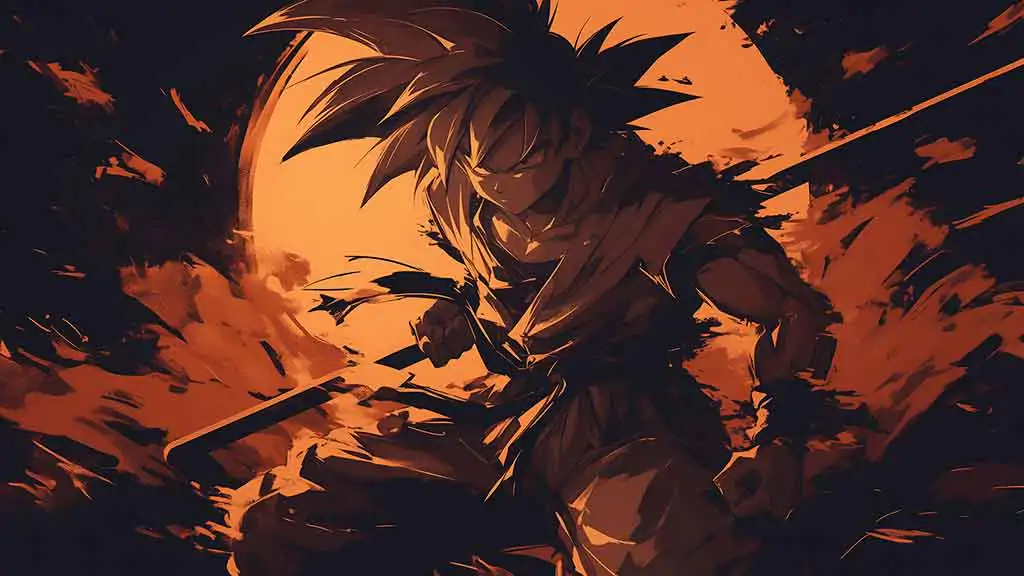 Goku Battle pose Wallpaper 4k Dragon Ball Orange Shadow Art Background HD for pc & mobile phone free Download