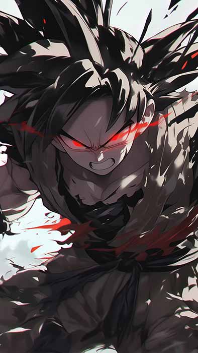 Dragon Ball Goku en mode rage sombre avec des yeux rouges et des effets d'énergie noirs Fond d'écran 4K, fond d'écran ultra HD à télécharger gratuitement pour pc & mobile