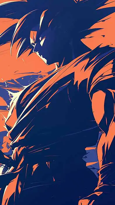 Dragon Ball Goku silhouette against orange sunset 4K wallpaper, artistic anime ultra HD background free for Pc & Mobile