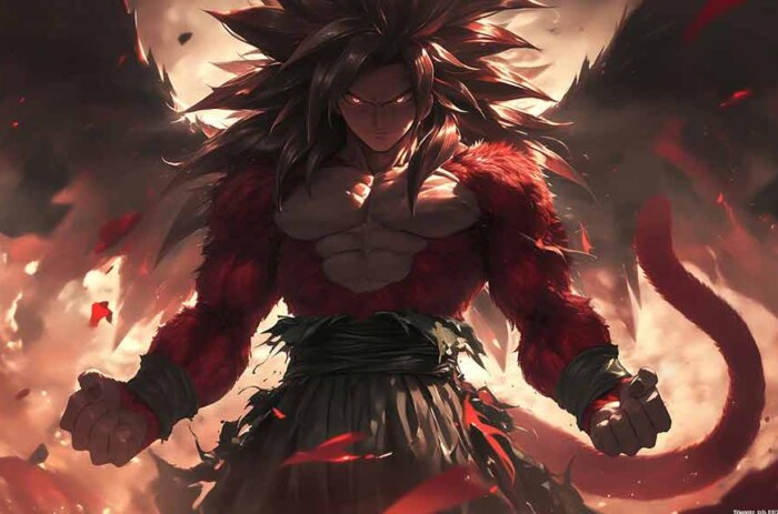 Fond d'écran Goku Super Saiyan 4 SSJ4 de Dragon Ball GT en 4k dramatique rouge ultra HD gratuit pour PC et téléphone portable