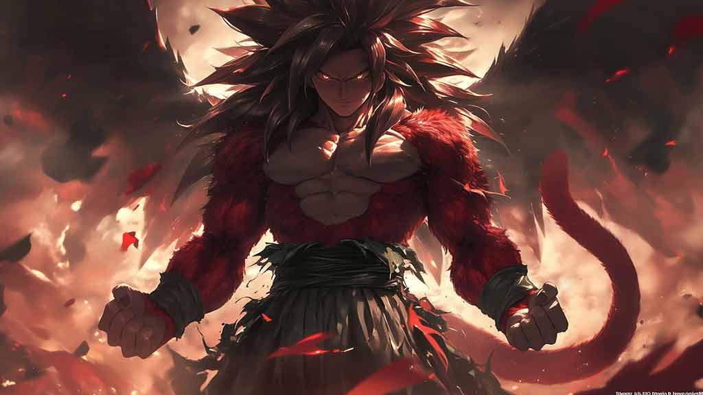 Fond d'écran Goku Super Saiyan 4 SSJ4 de Dragon Ball GT en 4k dramatique rouge ultra HD gratuit pour PC et téléphone portable
