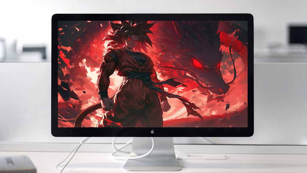 Fond d'écran Goku Super Saiyan 4 SSJ4 de Dragon Ball GT en 4k rouge dramatique épique ultra HD gratuit pour PC et téléphone portable
