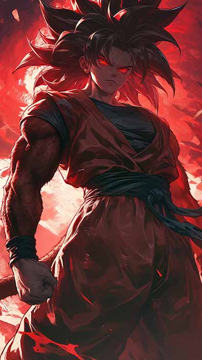 Fond d'écran Goku Super Saiyan 4 SSJ4 de Dragon Ball GT en 4k rouge dramatique épique ultra HD gratuit pour PC et téléphone portable