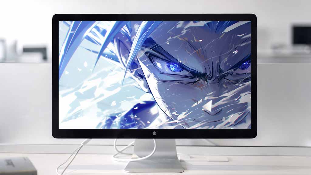 Portrait de Gohan en gros plan avec des yeux bleus brillants - Fond d'écran épique Dragon Ball Power Art 4k à télécharger gratuitement en ultra HD pour PC et Mobile
