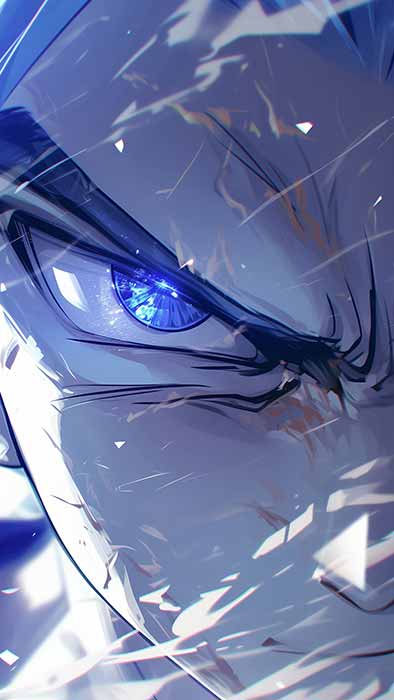 Portrait de Gohan en gros plan avec des yeux bleus brillants - Fond d'écran épique Dragon Ball Power Art 4k à télécharger gratuitement en ultra HD pour PC et Mobile