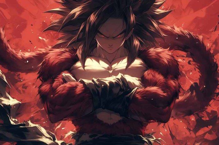 Fond d'écran épique Goku Super Saiyan 4 SSJ4 Dragon Ball GT en 4k rouge dramatique ultra HD gratuit pour PC et téléphone portable