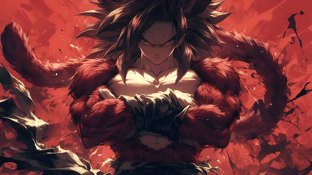Fond d'écran épique Goku Super Saiyan 4 SSJ4 Dragon Ball GT en 4k rouge dramatique ultra HD gratuit pour PC et téléphone portable