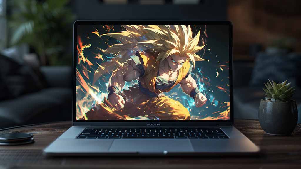 Fond d'écran Dragon Ball Z Goku Super Saiyan 3 en 4K avec cheveux dorés flottants et effets d'énergie en qualité Ultra HD 4K époustouflante, téléchargement gratuit pour PC et mobile