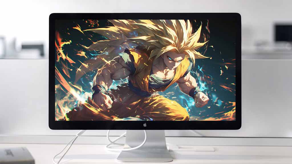 Fond d'écran Dragon Ball Z Goku Super Saiyan 3 en 4K avec cheveux dorés flottants et effets d'énergie en qualité Ultra HD 4K époustouflante, téléchargement gratuit pour PC et mobile
