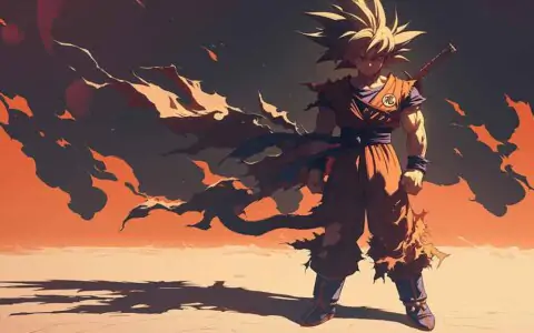 Dragon Ball Goku standing in desert landscape with orange sunset sky anime wallpaper 4k Ultra HD background free for desktop & mobile