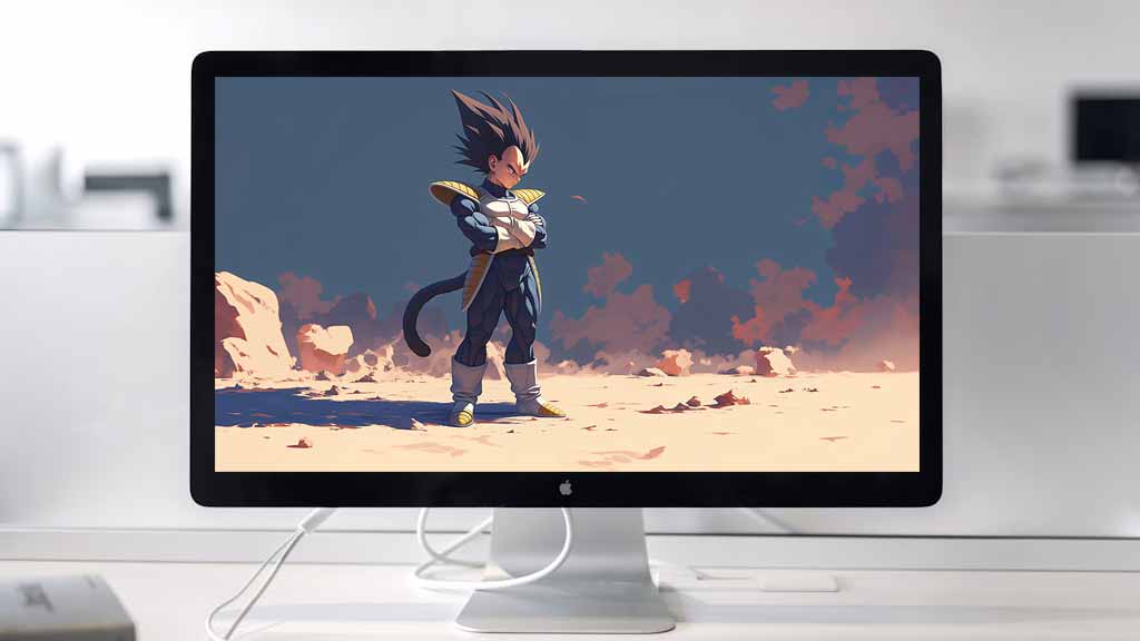 Dragon Ball Vegeta standing in desert landscape with orange sunset sky anime wallpaper 4k Ultra HD background free for desktop & mobile