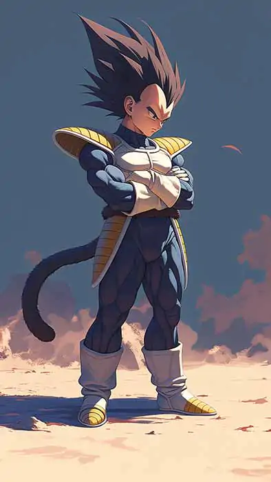 Dragon Ball Vegeta standing in desert landscape with orange sunset sky anime wallpaper 4k Ultra HD background free for desktop & mobile