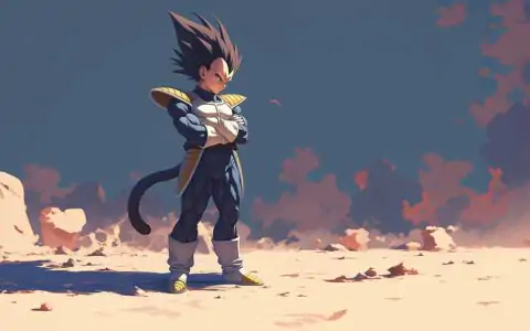 Dragon Ball Vegeta standing in desert landscape with orange sunset sky anime wallpaper 4k Ultra HD background free for desktop & mobile