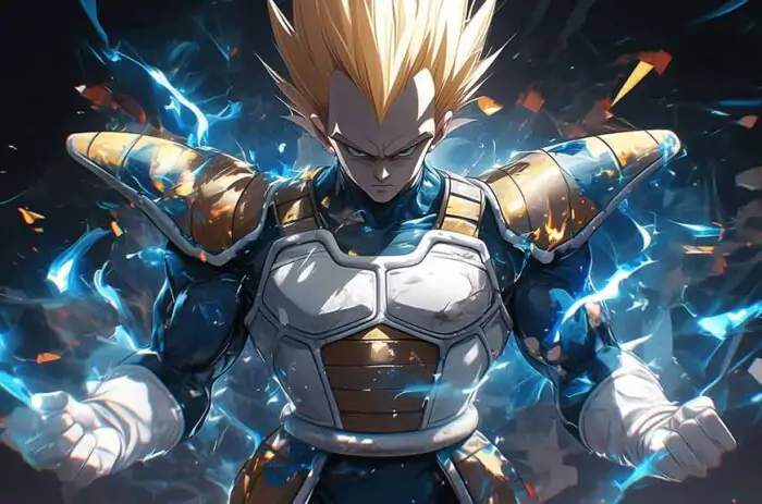 Vegeta Super Saiyan in Battle Armor - Epic Dragon Ball Energy Explosion Wallpaper 4K ultra HD background free for Pc & Mobile