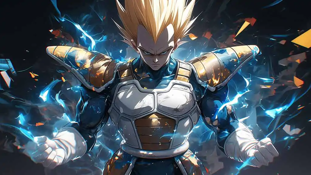 Vegeta Super Saiyan in Battle Armor - Epic Dragon Ball Energy Explosion Wallpaper 4K ultra HD background free for Pc & Mobile