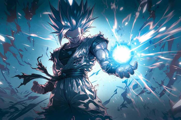 Fond d'écran Dragon Ball Goku Kamehameha 4k avec énergie bleue intense Fond d'écran gratuit Ultra HD pour Pc & Téléphone portable