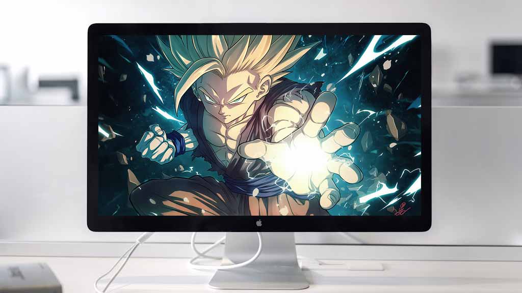 Fond d'écran Gohan Super Saiyan 4K Dragon Ball Z avec effets de boule d'énergie et d'éclairs art d'arrière-plan Ultra HD Téléchargement gratuit pour PC et mobile