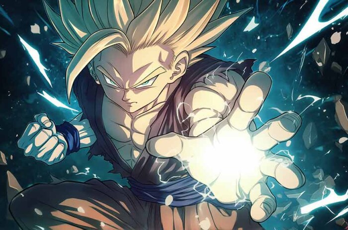 Fond d'écran Gohan Super Saiyan 4K Dragon Ball Z avec effets de boule d'énergie et d'éclairs art d'arrière-plan Ultra HD Téléchargement gratuit pour PC et mobile