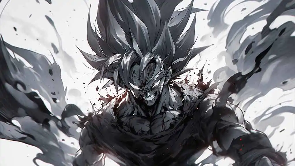 Dragon Ball Goku dramatic monochrome wallpaper with smoke effects and intense expression in stunning 4K Ultra HD quality free download