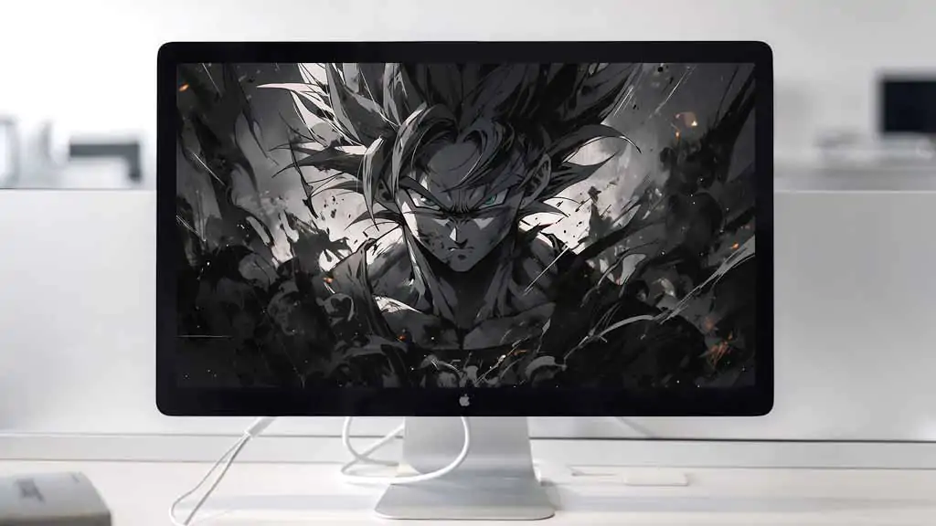 Goku black and white artistic Dragon Ball wallpaper 4k with ember effects monochrome Ultra HD background art free for Pc & Mobile phone