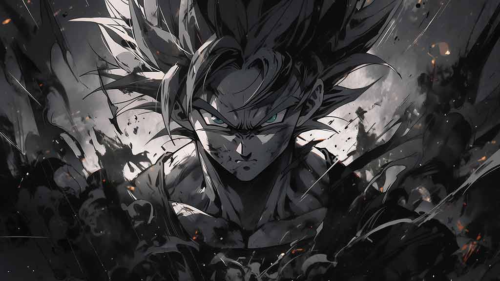 Free Goku Black & White 4K Wallpaper Dragon Ball Monochrome HD Background — free download