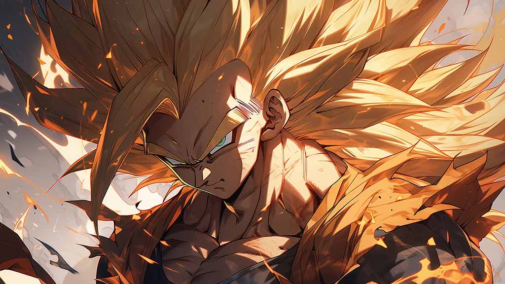 Fond d'écran Goku Super Saiyan 3 en gros plan 4K | Dragon Ball Z Arrière-plan Ultra HD Téléchargement gratuit PC & Téléphone portable