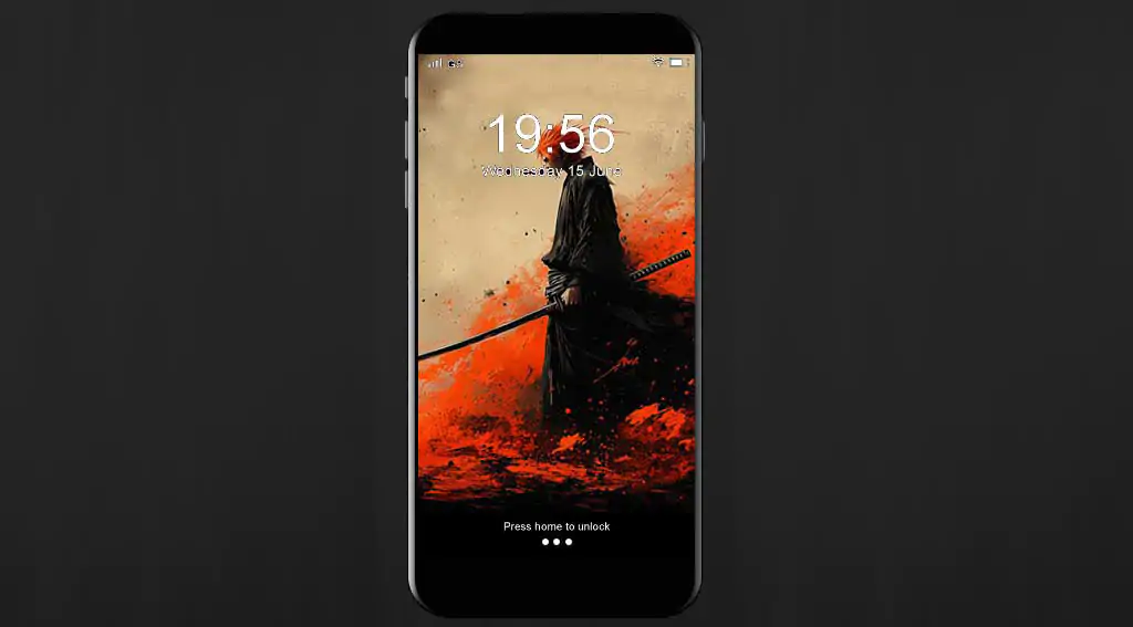Fond d'écran minimaliste Bleach Kurosaki Ichigo silhouette 4K avec fond noir et orange et épée, style artistique téléchargement gratuit en Ultra HD