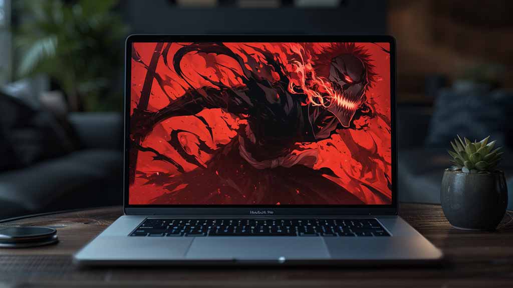 Fond d'écran 4K de Kurosaki Ichigo Hollow avec une expression féroce sur fond rouge - Fond d'écran HD gratuit de l'anime Bleach pour ordinateur et mobile