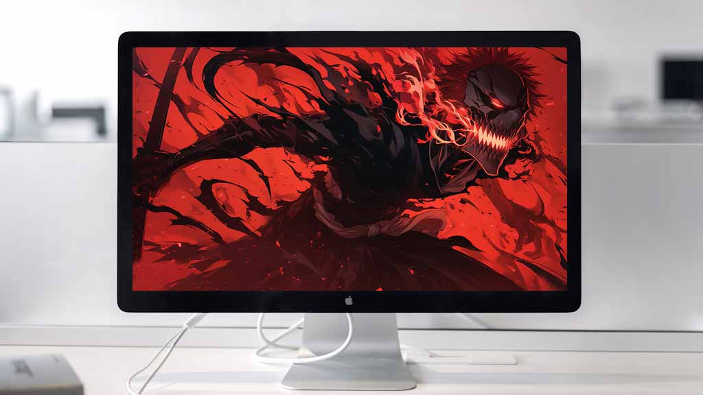 Fond d'écran 4K de Kurosaki Ichigo Hollow avec une expression féroce sur fond rouge - Fond d'écran HD gratuit de l'anime Bleach pour ordinateur et mobile