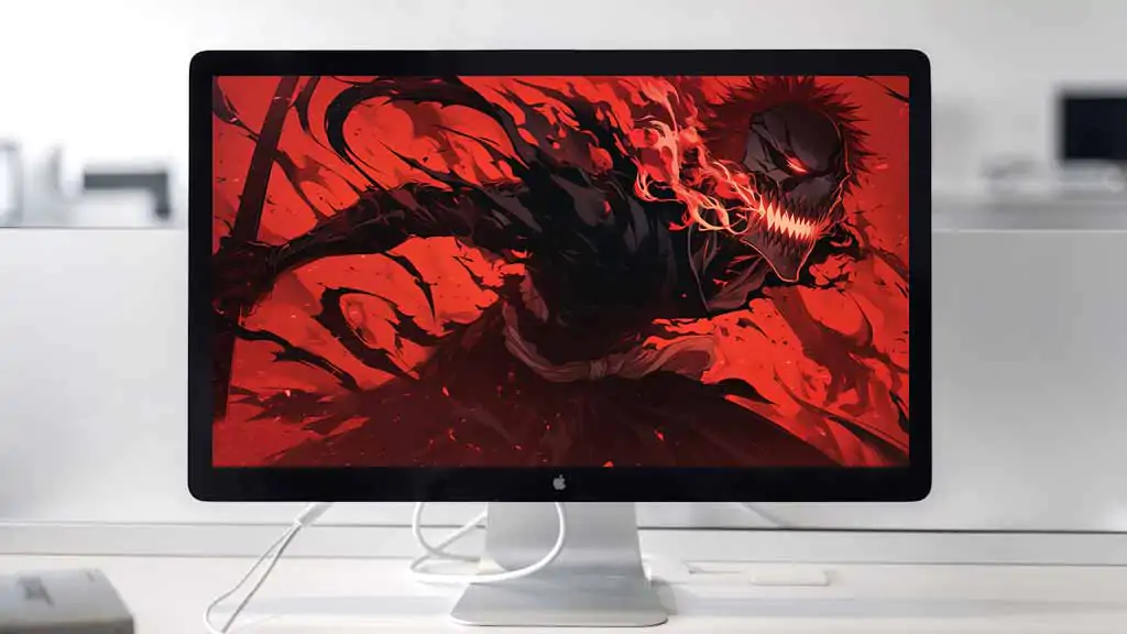 Fond d'écran 4K de Kurosaki Ichigo Hollow avec une expression féroce sur fond rouge - Fond d'écran HD gratuit de l'anime Bleach pour ordinateur et mobile