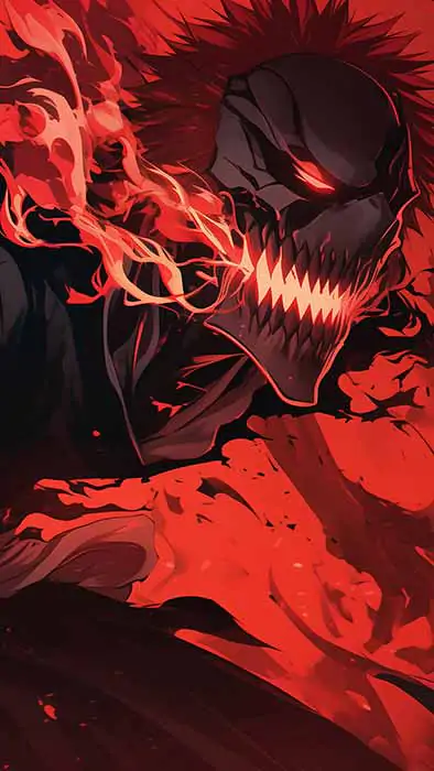 Fond d'écran 4K de Kurosaki Ichigo Hollow avec une expression féroce sur fond rouge - Fond d'écran HD gratuit de l'anime Bleach pour ordinateur et mobile