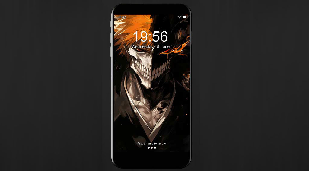 Fond d'écran 4K intense de Kurosaki Ichigo Hollow Mask avec des cheveux orange de l'anime Bleach, téléchargement Ultra HD gratuit avec un style sombre artistique
