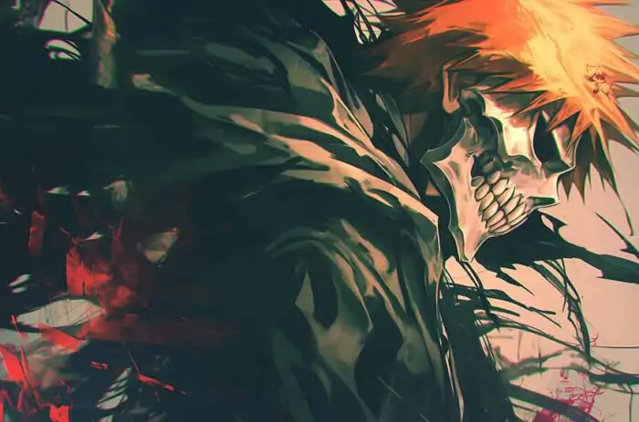 Fond d'écran Kurosaki Ichigo sous forme Hollow 4k de l'anime Bleach, puissant Ultra HD au format JPG, téléchargement gratuit pour ordinateur de bureau et mobile.