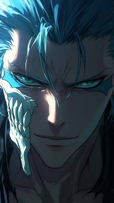 Fond d'écran 4K de Grimmjow Jaegerjaquez en gros plan, tiré de l'anime Bleach, Ultra HD, téléchargement gratuit pour ordinateur et mobile, JPG haute résolution