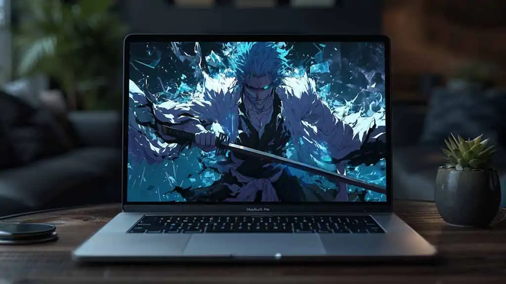 Fond d'écran 4K de Grimmjow Jaegerjaquez avec énergie spirituelle bleue et épée de l'anime Bleach, téléchargement Ultra HD gratuit pour tous les appareils