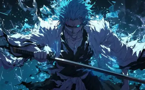 Grimmjow Jaegerjaquez 4K wallpaper with blue spiritual energy and sword from Bleach anime, free Ultra HD download for all devices