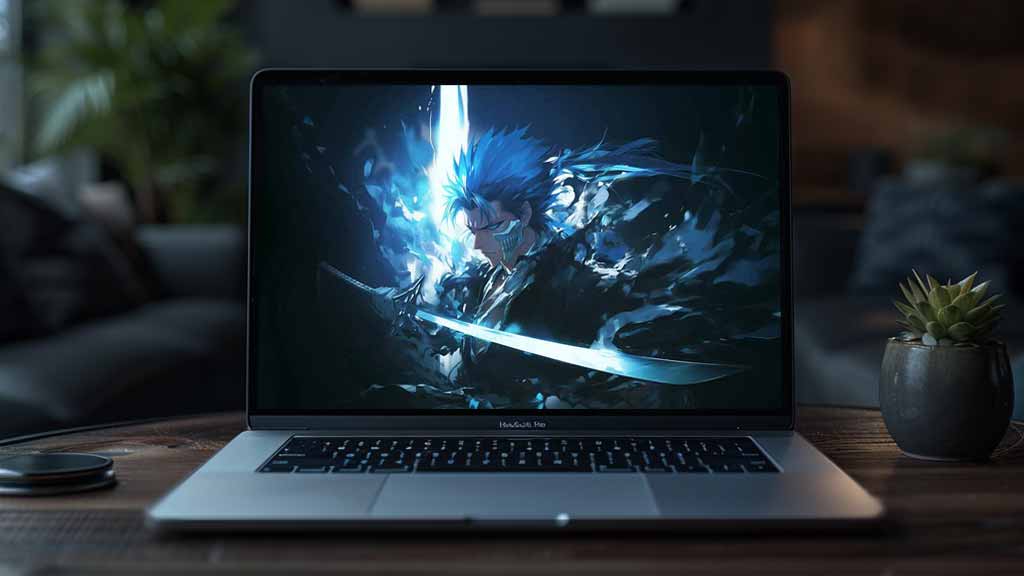 Grimmjow Jaegerjaquez Espada Fond d'écran 4K de l'anime Bleach avec des cheveux bleus brillants et une épée sur fond sombre - Téléchargement HD gratuit