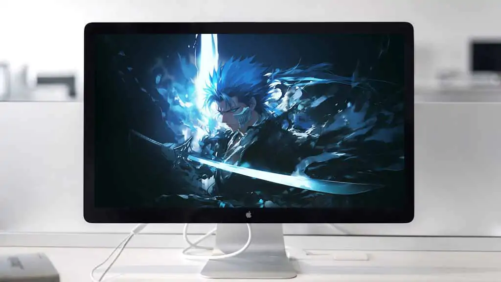 Bleach Anime Grimmjow Jaegerjaquez Espada 4K Wallpaper with glowing blue hair and sword against dark background - Free HD Download