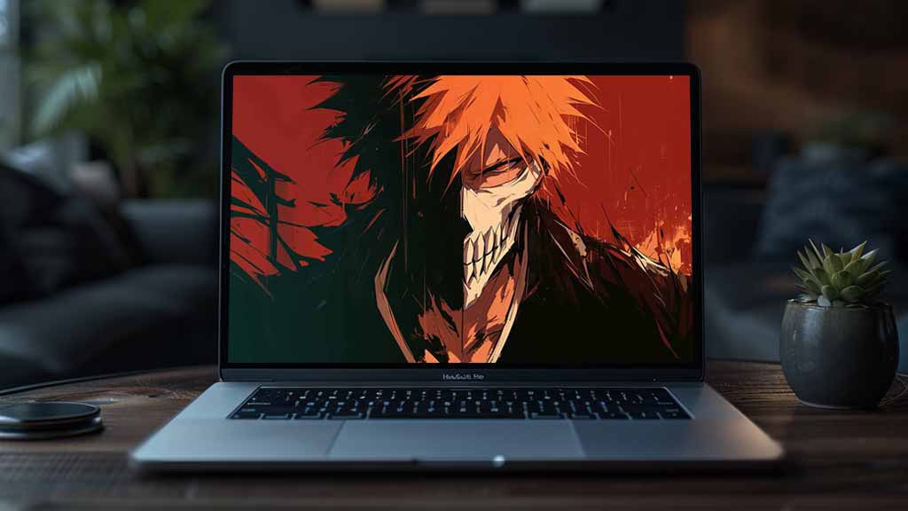 Fond d'écran 4K Ichigo Kurosaki de Bleach avec le masque Hollow en qualité Ultra HD pour PC et mobile, téléchargement gratuit en multiples résolutions sans inscription.