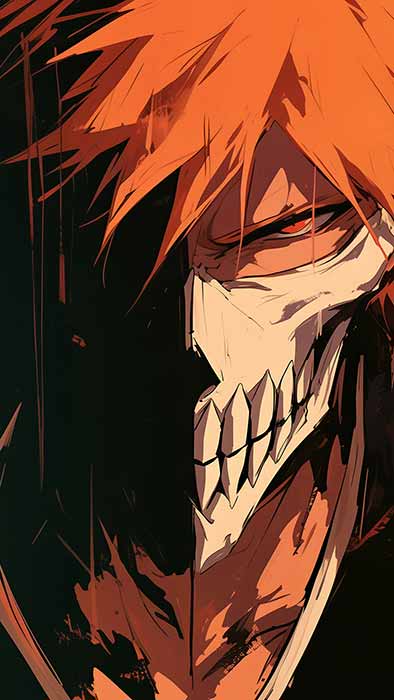 Fond d'écran 4K Ichigo Kurosaki de Bleach avec le masque Hollow en qualité Ultra HD pour PC et mobile, téléchargement gratuit en multiples résolutions sans inscription.