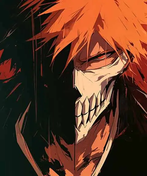 Bleach Anime Kurosaki Ichigo Hollow Mask 4K Wallpaper with orange hair - Ultra HD Free Download for pc and mobile