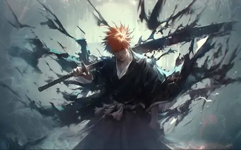 Kurosaki Ichigo wallpaper 4K from Bleach anime, in Soul Reaper form holding his sword free download for pc & mobile