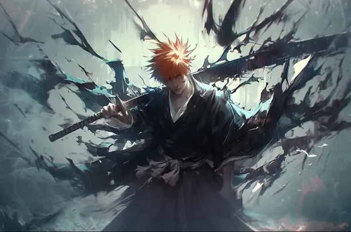 Kurosaki Ichigo wallpaper 4K from Bleach anime, in Soul Reaper form holding his sword free download for pc & mobile